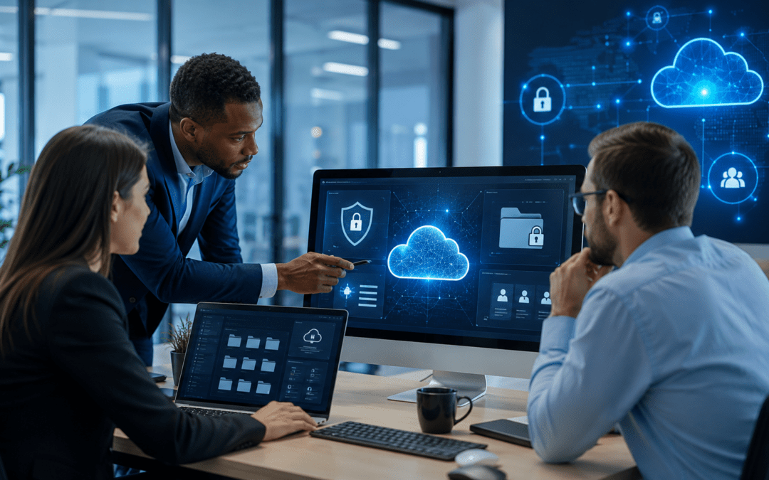 IT professionals reviewing secure cloud services and file access for an Anderson business